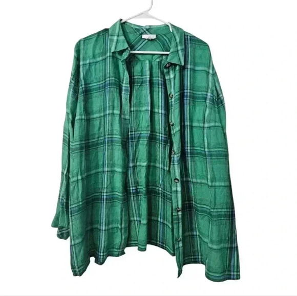J. Jill green plaid long sleeve button down! - Picture 1 of 5